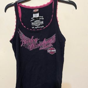 Women’s Black Harley Davidson Tank Top with Pink Lace